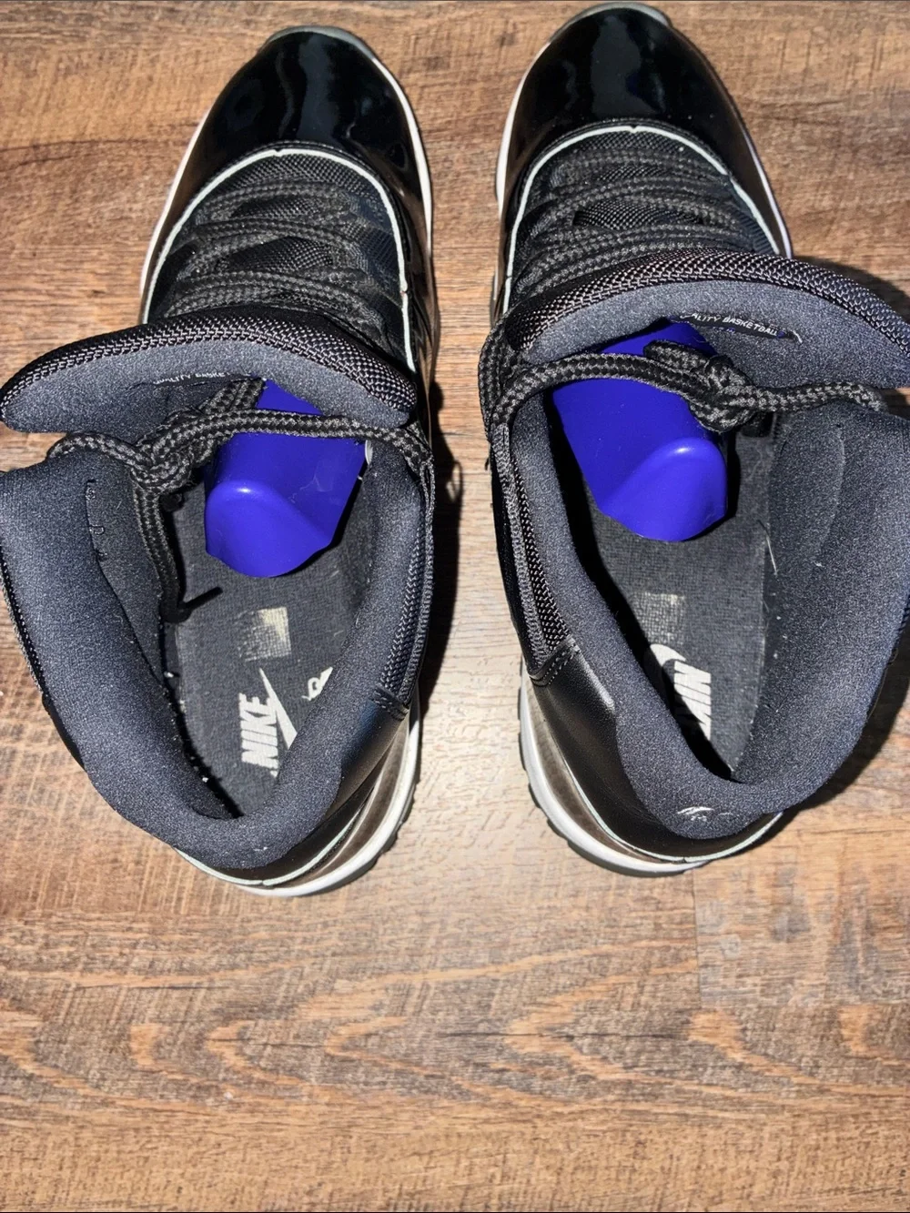 Space Jam 11s Jordan Men's Black Patent Leather Sneakers with Gray Sole